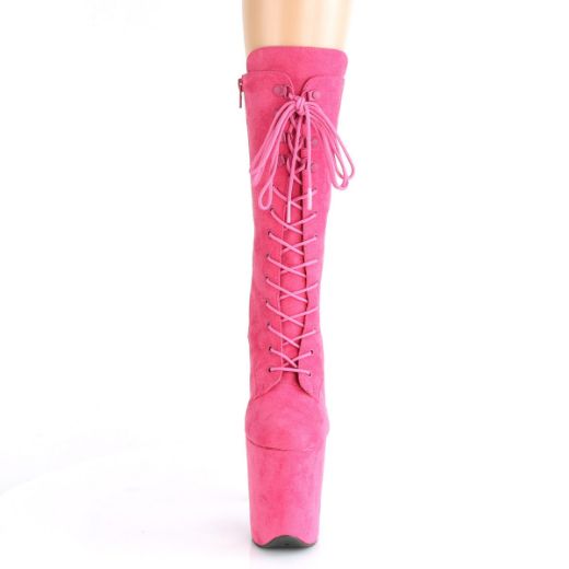 Product image of Pleaser FLAMINGO-1050FS Hot Pink Faux Suede/Hot Pink Faux Suede 8 inch (20 cm) Heel 4 inch (10 cm) Platform Lace-Up Front Mid Calf Boot Side Zip
