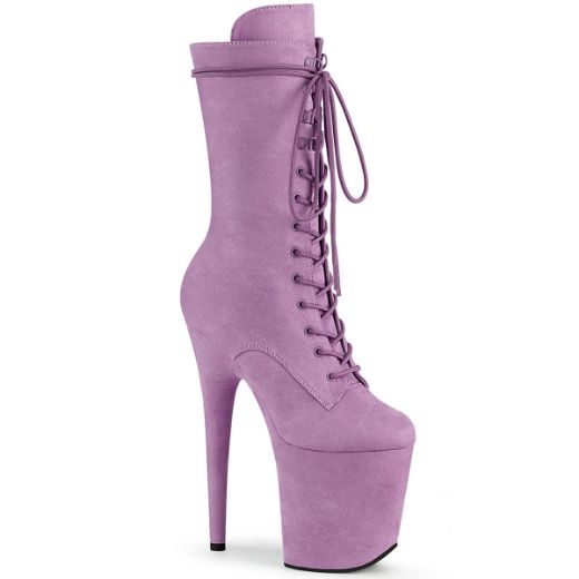 Product image of Pleaser FLAMINGO-1050FS Lilac Faux Suede/Lilac Faux Suede 8 inch (20 cm) Heel 4 inch (10 cm) Platform Lace-Up Front Mid Calf Boot Side Zip