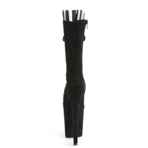 Product image of Pleaser FLAMINGO-1051FS Black Faux Suede/Black Faux Suede 8 inch (20 cm) Heel 4 inch (10 cm) Platform Peep Toe Lace-Up Mid Calf Boot Side Zip