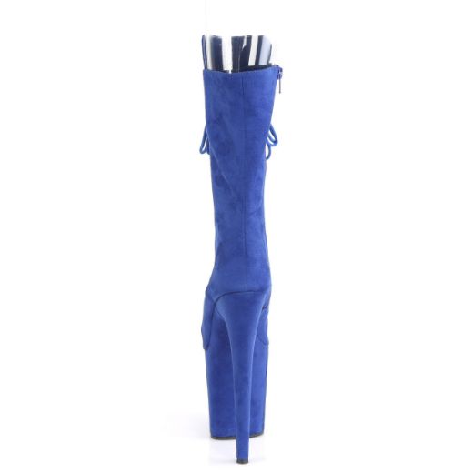 Product image of Pleaser FLAMINGO-1051FS Royal Blue Faux Suede/Royal Blue Faux Suede 8 inch (20 cm) Heel 4 inch (10 cm) Platform Peep Toe Lace-Up Mid Calf Boot Side Zip