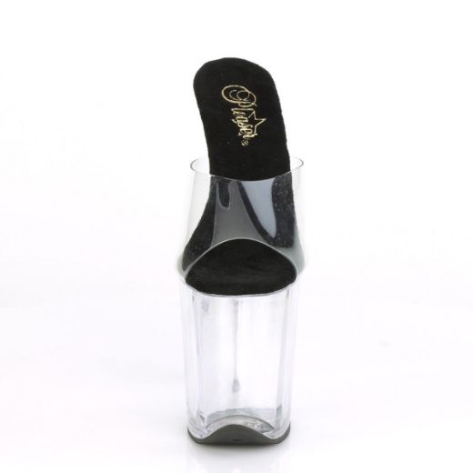 Product image of Pleaser FLAMINGO-801 Clear-Black/Clear 8 inch (20 cm) Heel 4 inch (10 cm) Platform Slide Slide Mule Shoes