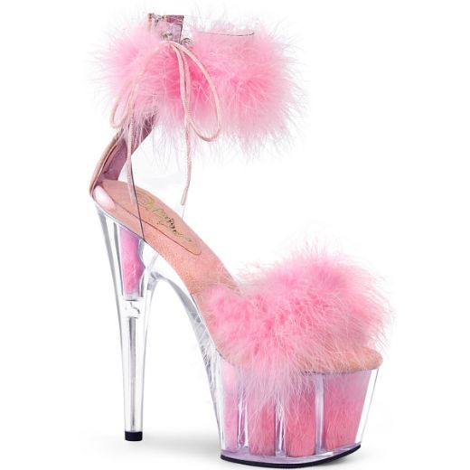 Product image of Pleaser ADORE-724F Clear-Baby Pink Faux Fur/Baby Pink Faux Fur 7 inch (17.8 cm) Heel 2 3/4 inch (7 cm) Platform Faux Feathers Faux Fur Ankle Cuff Sandal Back Zip