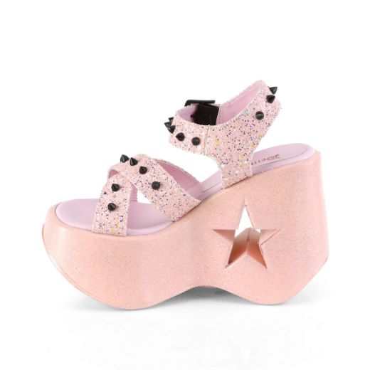 Product image of Demonia DYNAMITE-02 Baby Pink Glitter 5 inch Stars Cutout Platform Wedge Ankle Strap Sandal Shoes