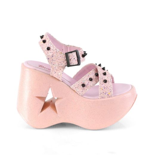 Product image of Demonia DYNAMITE-02 Baby Pink Glitter 5 inch Stars Cutout Platform Wedge Ankle Strap Sandal Shoes