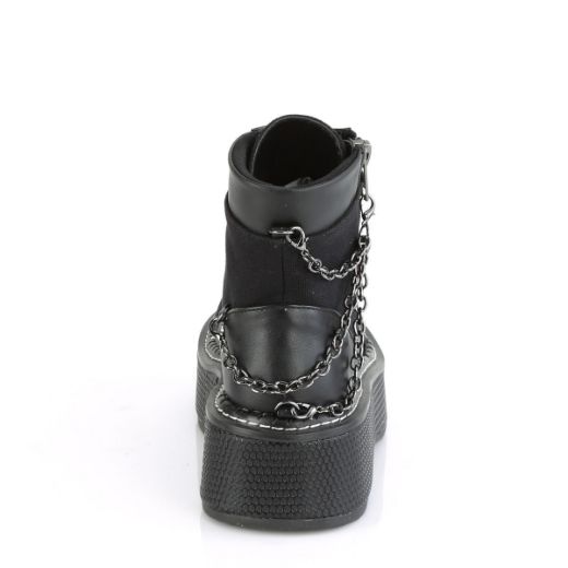 Product image of Demonia EMILY-114 Black Canvas-Vegan Faux Leather 2 inch (51 cm) Platform Lace-Up Bootie Outer Metal Zip