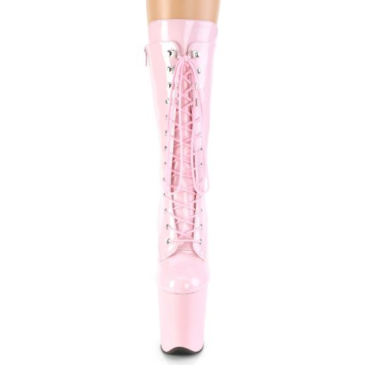 Product image of Pleaser FLAMINGO-1050 Baby Pink Patent/Baby Pink 8 inch (20 cm) Heel 4 inch (10 cm) Platform Lace-Up Glitter Ankle Boot Side Zip