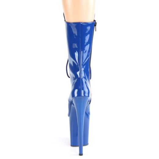 Product image of Pleaser FLAMINGO-1050 Royal Blue Patent/Royal Blue 8 inch (20 cm) Heel 4 inch (10 cm) Platform Lace-Up Glitter Ankle Boot Side Zip