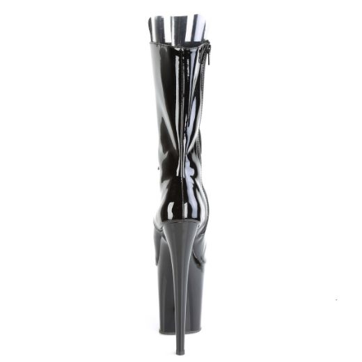 Product image of Pleaser FLAMINGO-1051 Black Patent/Black 8 inch (20 cm) Heel 4 inch (10 cm) Platform Lace-Up Glitter Ankle Boot Side Zip