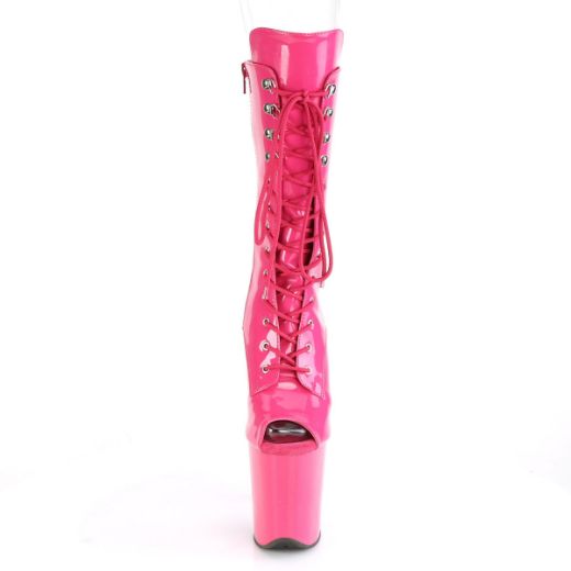 Product image of Pleaser FLAMINGO-1051 Hot Pink Patent/Hot Pink 8 inch (20 cm) Heel 4 inch (10 cm) Platform Lace-Up Glitter Ankle Boot Side Zip