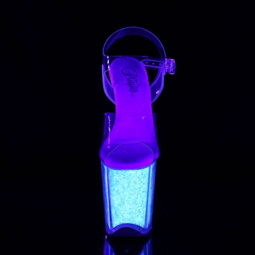 Product image of Pleaser FLAMINGO-808UVG Clear/Neon Multicolour Glitter 8 inch (20 cm) Heel 4 inch (10 cm) Platform Ankle Strap Sandal With Glitter Inserts Shoes