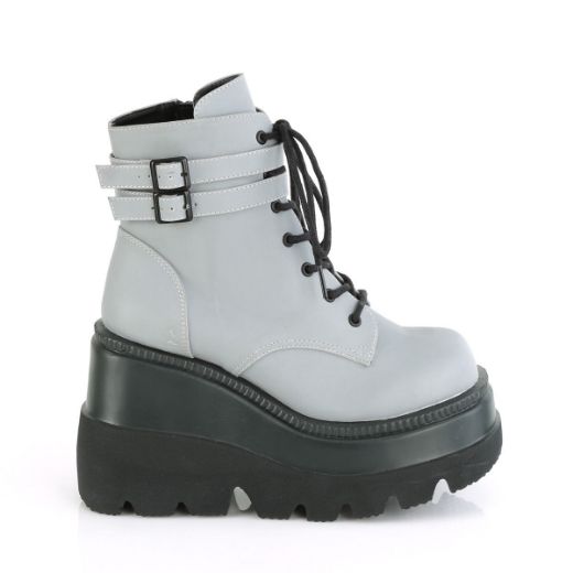 Product image of Demonia SHAKER-52 Grey Reflective 4 1/2 inch Wedge Platform Ankle Boot Side Zip