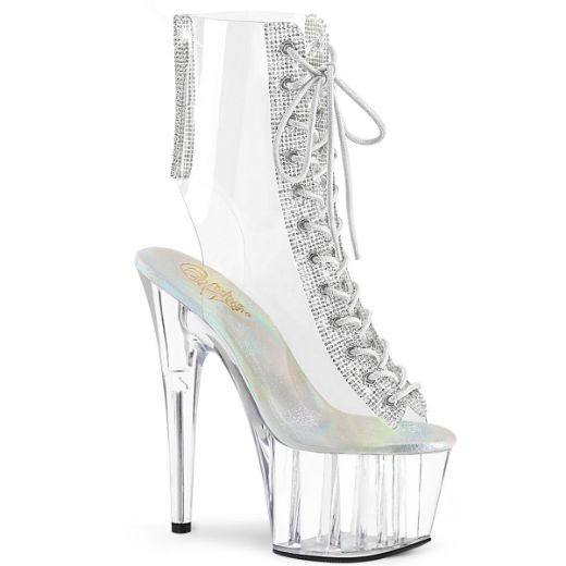 Product image of Pleaser ADORE-1016C-2 Clear-Rhinestones/Clear 7 inch Heel 2 3/4 inch Platform Open Toe/Heel Lace-Up Ankle Boot With Rhinestones