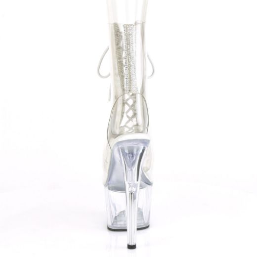 Product image of Pleaser ADORE-1016C-2 Clear-Rhinestones/Clear 7 inch Heel 2 3/4 inch Platform Open Toe/Heel Lace-Up Ankle Boot With Rhinestones