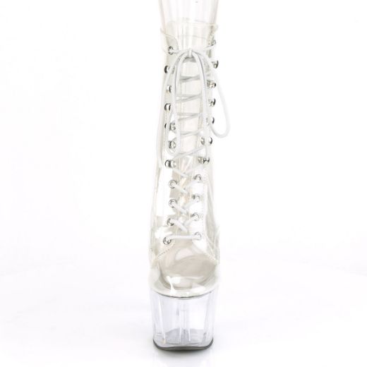 Product image of Pleaser ADORE-1020C Clear/Clear 7 inch (17.8 cm) Heel 2 3/4 inch (7 cm) Platform Lace-Up Front Ankle Boot