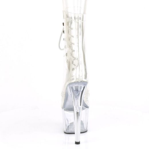 Product image of Pleaser ADORE-1020C Clear/Clear 7 inch (17.8 cm) Heel 2 3/4 inch (7 cm) Platform Lace-Up Front Ankle Boot