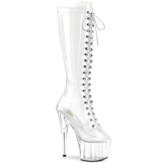 Product image of Pleaser ADORE-2020C Clear/Clear 7 inch (17.8 cm) Heel 2 3/4 inch (7 cm) Platform Lace-Up Knee Boot Knee High Boot