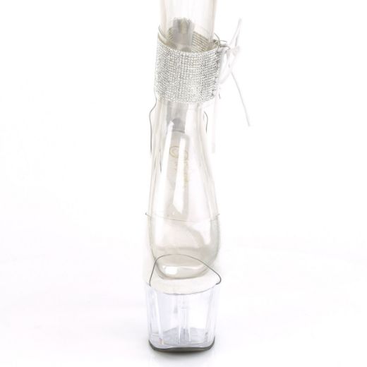 Product image of Pleaser ADORE-724RS Clear/Clear 7 inch (17.8 cm) Heel 2 3/4 inch (7 cm) Platform Ankle Cuff Sandal With Rhinestones Back Zip Shoes