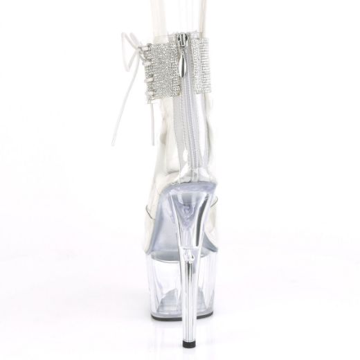 Product image of Pleaser ADORE-724RS Clear/Clear 7 inch (17.8 cm) Heel 2 3/4 inch (7 cm) Platform Ankle Cuff Sandal With Rhinestones Back Zip Shoes