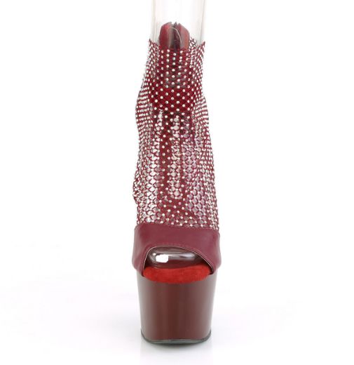 Product image of Pleaser ADORE-765RM Burgundy F.Faux Leather-Rhinestones Mesh/Burgundy Matte 7 inch (17.8 cm) Heel 2 3/4 inch (7 cm) Platform Close Back Shootie Sandal Back Zip Shoes