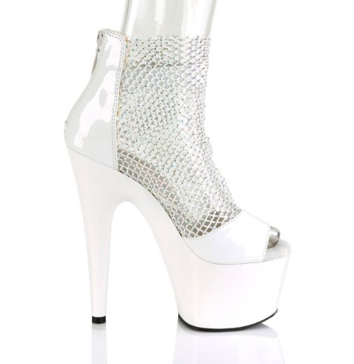 Product image of Pleaser ADORE-765RM White Patent-Rhinestones Mesh/White 7 inch (17.8 cm) Heel 2 3/4 inch (7 cm) Platform Close Back Shootie Sandal Back Zip Shoes