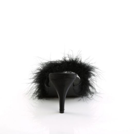 Product image of Fabulicious AMOUR-03 Black Polyurethane (Pu)-Faux Fur 3 inch (7.6 cm) Classic Faux Feathers Slipper