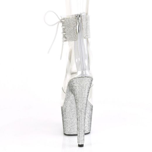 Product image of Pleaser BEJEWELED-724RS Clear/Silver Rhinestones 7 inch (17.8 cm) Heel 2 3/4 inch (7 cm) Platform Ankle Cuff Sandal With Rhinestones Back Zip