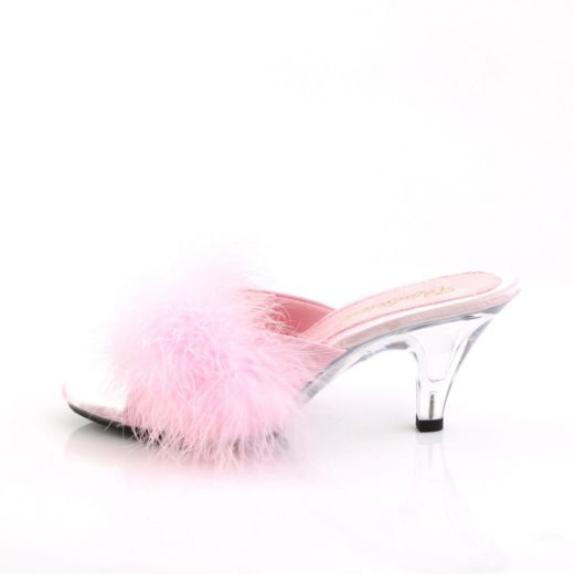 Product image of Fabulicious BELLE-301F Baby Pink Polyurethane (Pu)-Faux Fur/Clear 3 inch (7.6 cm) Heel 1/8 inch (0.3 cm) Mini Platform Faux Feathers Faux Fur Slide Slide Mule Shoes