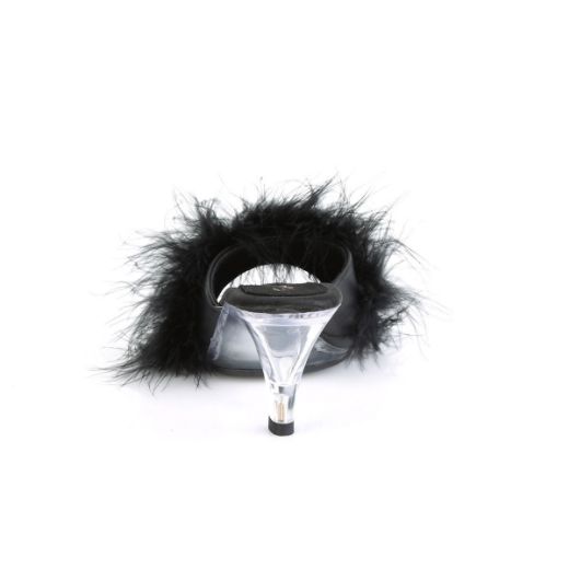 Product image of Fabulicious BELLE-301F Black Polyurethane (Pu)-Faux Fur/Clear 3 inch (7.6 cm) Heel 1/8 inch (0.3 cm) Mini Platform Faux Feathers Faux Fur Slide Slide Mule Shoes