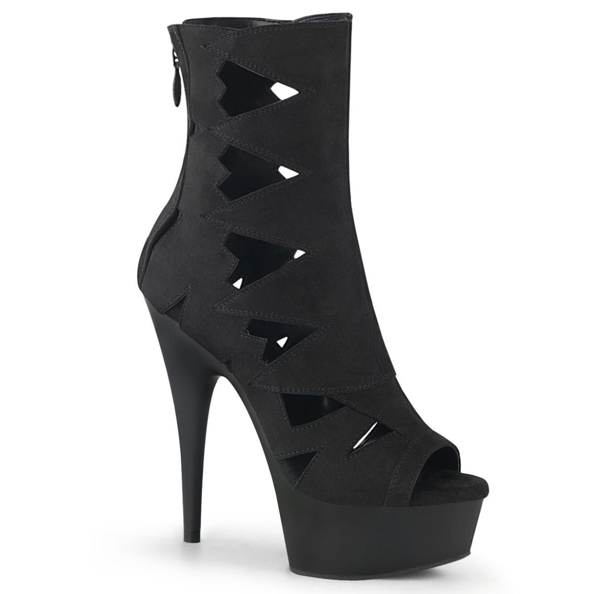 Product image of Pleaser DELIGHT-1014 Black Faux Suede/Black Matte 6 inch (15.2 cm) Heel 1 3/4 inch (4.5 cm) Platform Peep Toe Cutout Ankle Boot Back Zip
