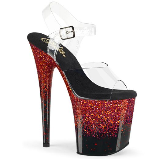 Product image of Pleaser FLAMINGO-808SS Clear/Black-Red Multicolour Glitter 8 inch (20 cm) Heel 4 inch (10 cm) Platform Ankle Strap Sandal Shoes