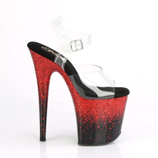 Product image of Pleaser FLAMINGO-808SS Clear/Black-Red Multicolour Glitter 8 inch (20 cm) Heel 4 inch (10 cm) Platform Ankle Strap Sandal Shoes
