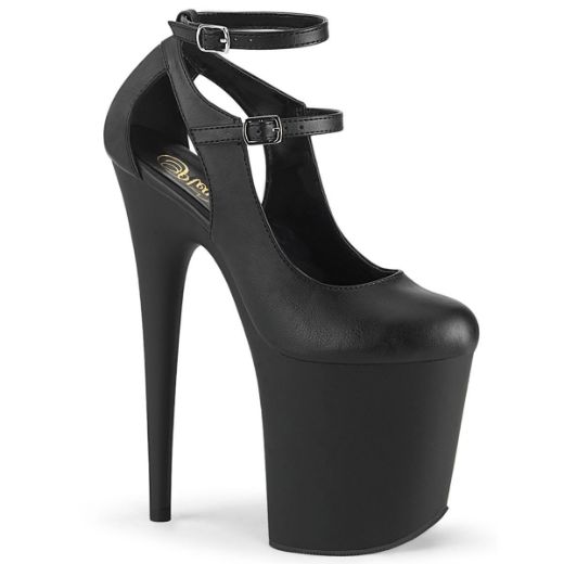 Product image of Pleaser FLAMINGO-850 Black Faux Leather/Black Matte 8 inch (20 cm) Heel 4 inch (10 cm) Platform Mary Jane Pump With Cutout Court Pump Shoes