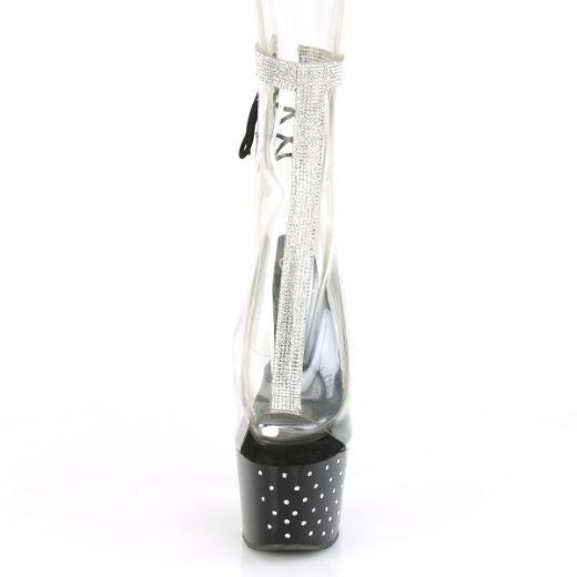 Product image of Pleaser STARDUST-1018C-2RS Clear/Black 7 inch (17.8 cm) Heel 2 3/4 inch (7 cm) Platform Open Toe/Heel Ankle Boot With Rhinestones