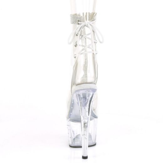 Product image of Pleaser STARDUST-1018C-2RS Clear/Clear 7 inch (17.8 cm) Heel 2 3/4 inch (7 cm) Platform Open Toe/Heel Ankle Boot With Rhinestones