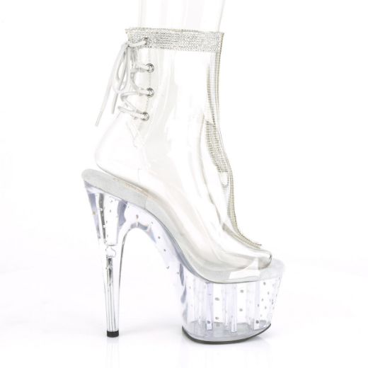Product image of Pleaser STARDUST-1018C-2RS Clear/Clear 7 inch (17.8 cm) Heel 2 3/4 inch (7 cm) Platform Open Toe/Heel Ankle Boot With Rhinestones
