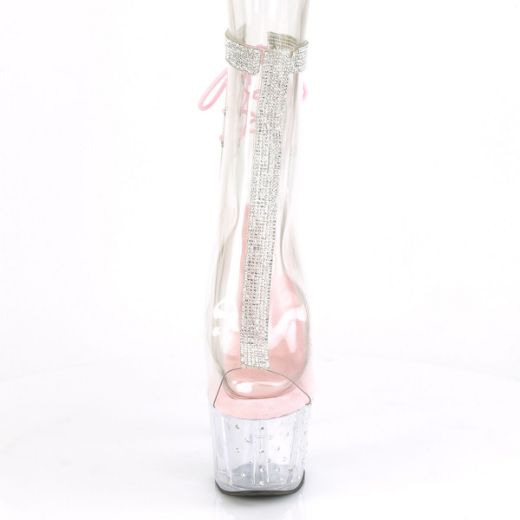 Product image of Pleaser STARDUST-1018C-2RS Clear-Baby Pink/Clear 7 inch (17.8 cm) Heel 2 3/4 inch (7 cm) Platform Open Toe/Heel Ankle Boot With Rhinestones