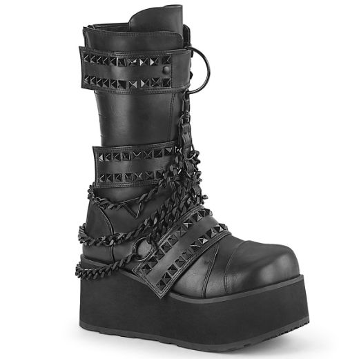 Product image of Demonia TRASHVILLE-138 Black Vegan Faux Leather 3 1/4 inch (8.3 cm) Platform 3 Hook And Loop Straps Mid-Calf Boot Back Zip