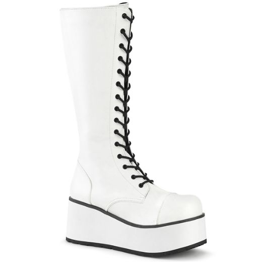 Product image of Demonia TRASHVILLE-502 White Vegan Faux Leather 3 1/4 inch Platform Lace-Up Knee High Boots Side Zip