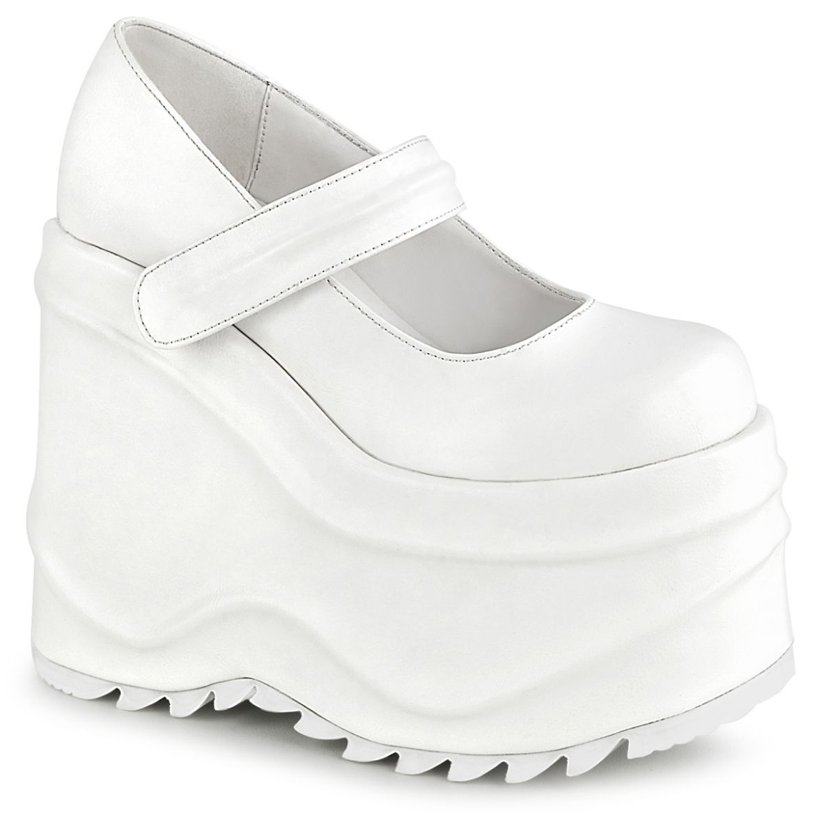 Product image of Demonia WAVE-32 White Vegan Faux Leather 6 inch (15.2 cm) Wedge Platform Maryjane
