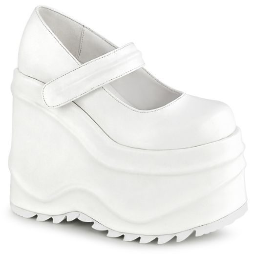 Product image of Demonia WAVE-32 White Vegan Faux Leather 6 inch (15.2 cm) Wedge Platform Maryjane
