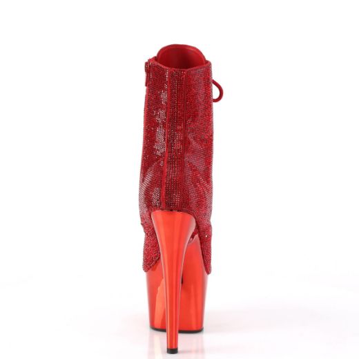 Image of Pleaser ADORE-1020CHRS Red RS/Red Chrome 7 Inch Heel  2 3/4 Inch PF RS Embellished Ankle Boot Side Zip