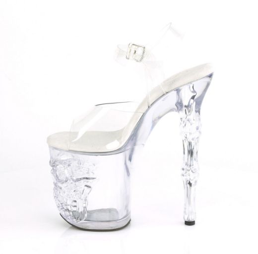 Image of Pleaser RAPTURE-808 Clr/Clr 8 Inch Finger Bone Heel 4 Inch Skull PF Ankle Strap Sandal