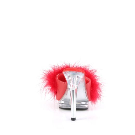 Image of Fabulicious GLORY-501F-8 Red Faux Leather-Fur/Clr 5 Inch Heel 3/4 Inch PF Marabou Slipper