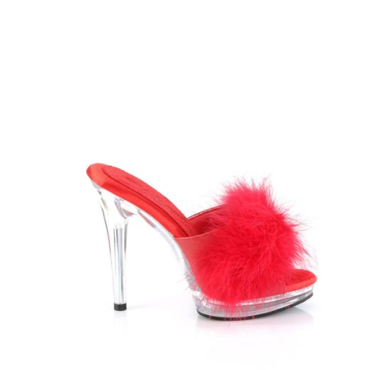 Image of Fabulicious GLORY-501F-8 Red Faux Leather-Fur/Clr 5 Inch Heel 3/4 Inch PF Marabou Slipper