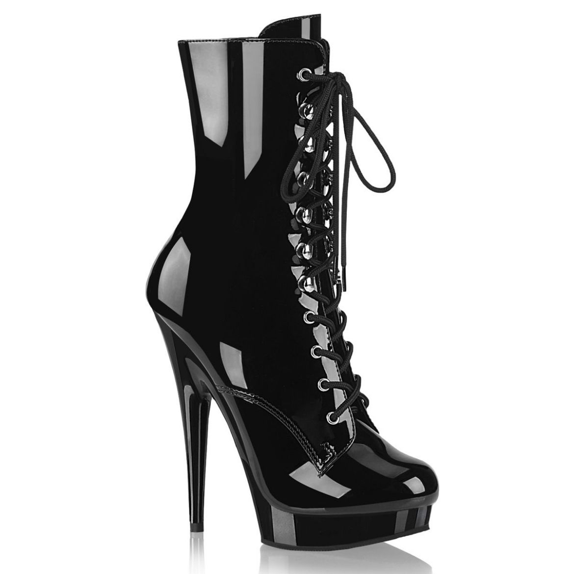 Image of Fabulicious SULTRY-1020 Blk Pat/Blk 6 Inch Heel 1 Inch PF Lace-Up Ankle Boot Side Zip