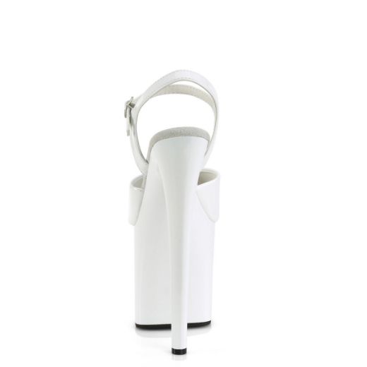 Image of Pleaser NAUGHTY-809 Wht Pat/Wht 8 Inch Heel 4 Inch PF Ankle Strap Sandal