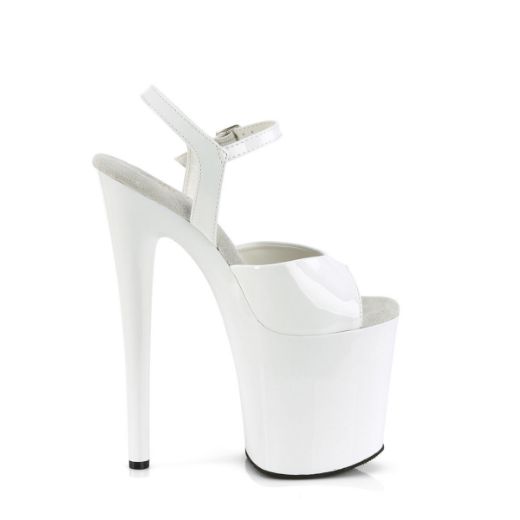 Image of Pleaser NAUGHTY-809 Wht Pat/Wht 8 Inch Heel 4 Inch PF Ankle Strap Sandal