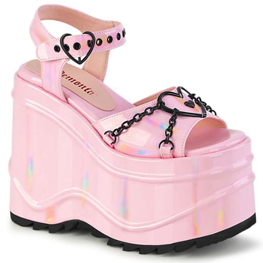 Image of Demonia WAVE-09 B.Pink Hologram 6 Inch Wedge PF Ankle Strap Sandal