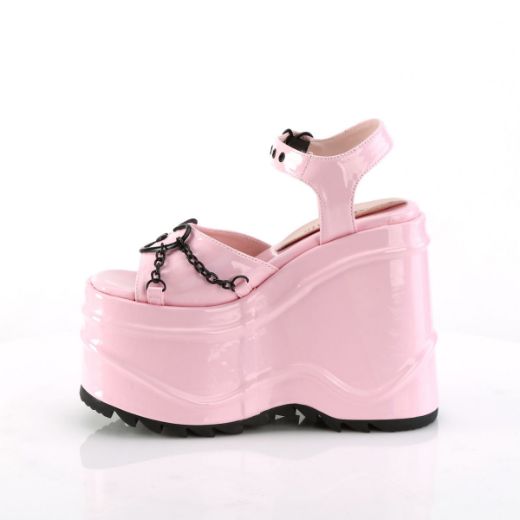 Image of Demonia WAVE-09 B.Pink Hologram 6 Inch Wedge PF Ankle Strap Sandal