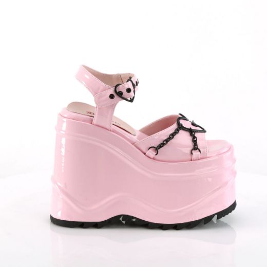 Image of Demonia WAVE-09 B.Pink Hologram 6 Inch Wedge PF Ankle Strap Sandal